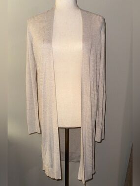 LOFT Cream Open-Front Ribbed Cardigan